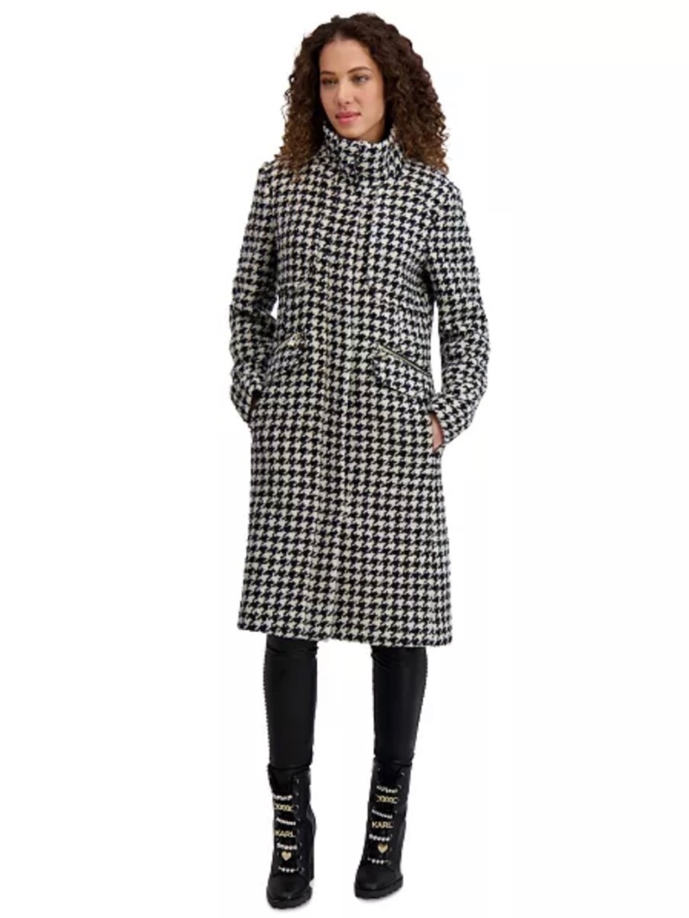Karl Lagerfeld Boucle Houndstooth Winter Coat